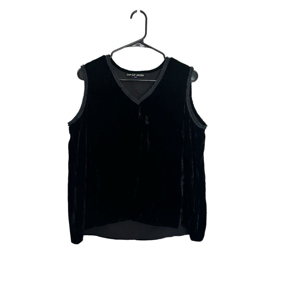 Jupe By Jackie Women’s Black Silk Velvet Handmade Monk Sleeveless Blouse Sz M